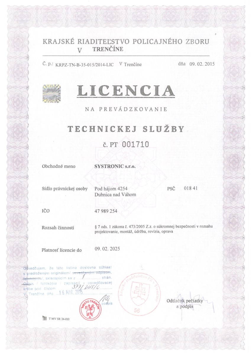 Licencia technickej služby