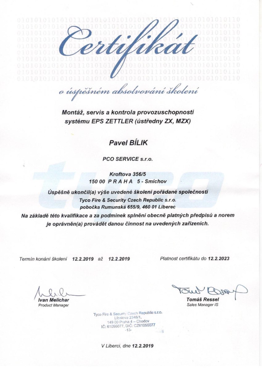 Certifikát EPS ZETTLER