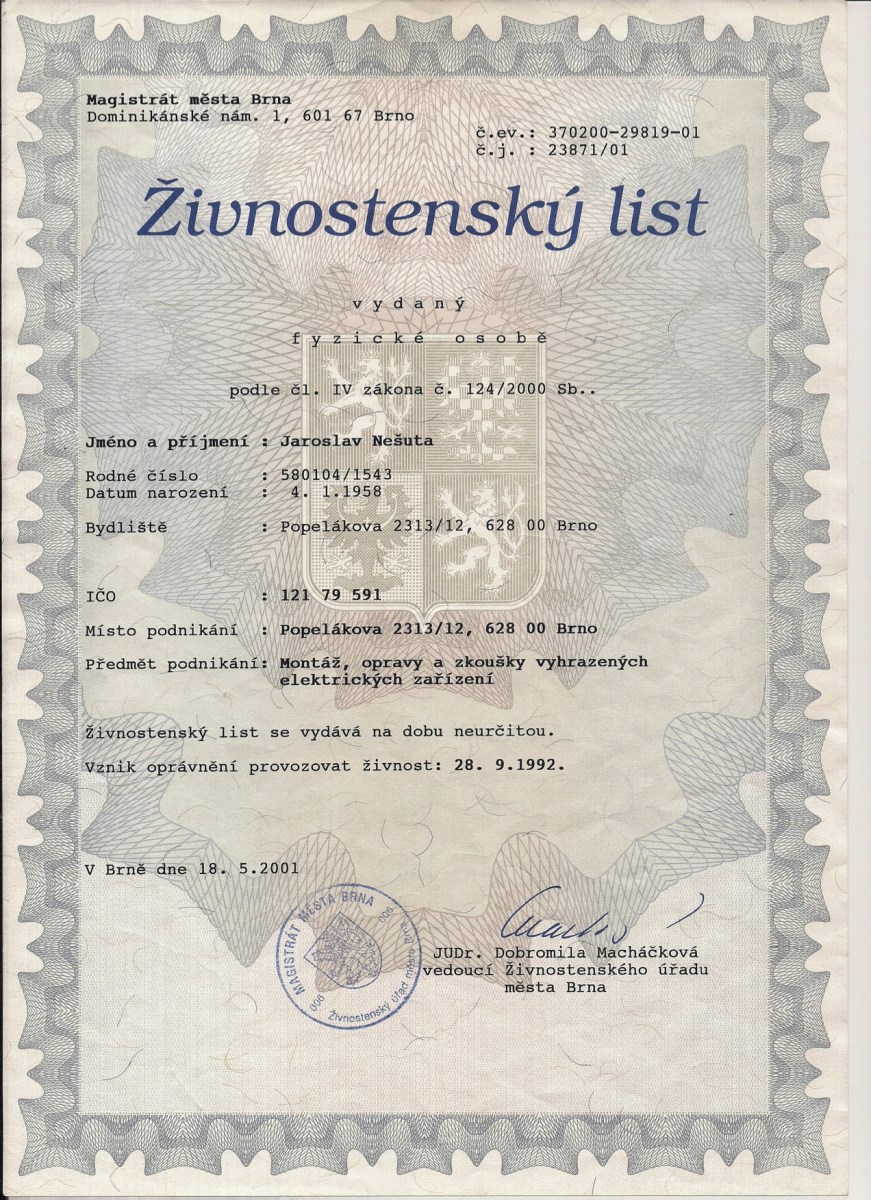 živnostenský list