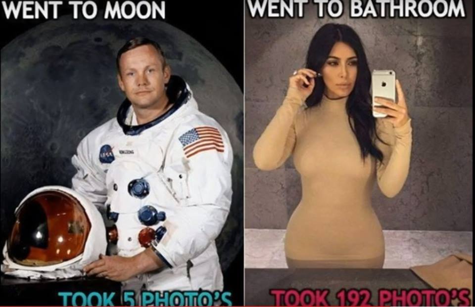 Kim Kardashian / "byl na Měsíci, udělal 5 fotek.... byla na záchodě, udělala 192 fotek"