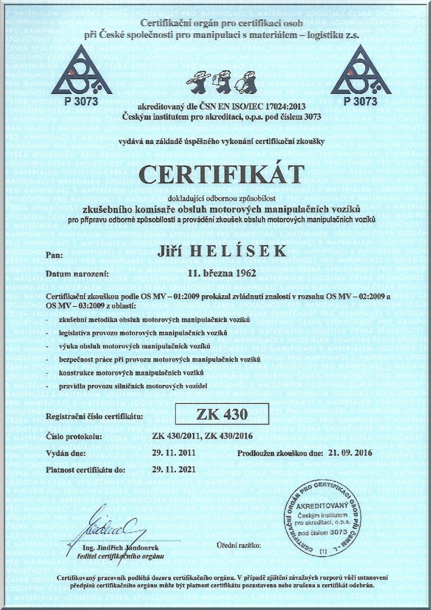 certifikáty Jiří Helísek