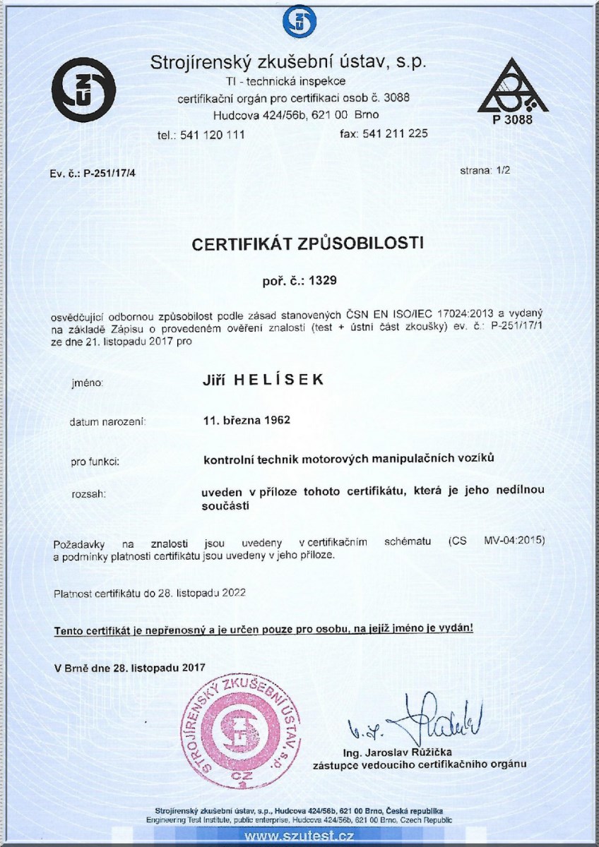 certifikáty Jiří Helísek